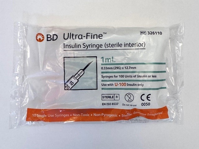 BD 1ml syringe - 29 gauge needle Packs of 10
