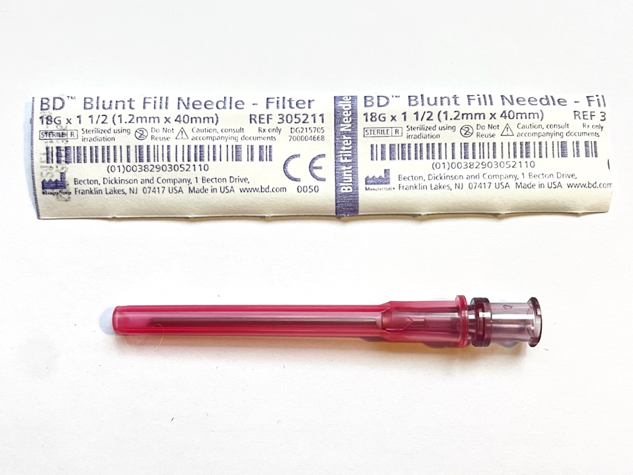 BD 18 gauge x 1 1/2 inch blunt ended needle filter - 5 micron